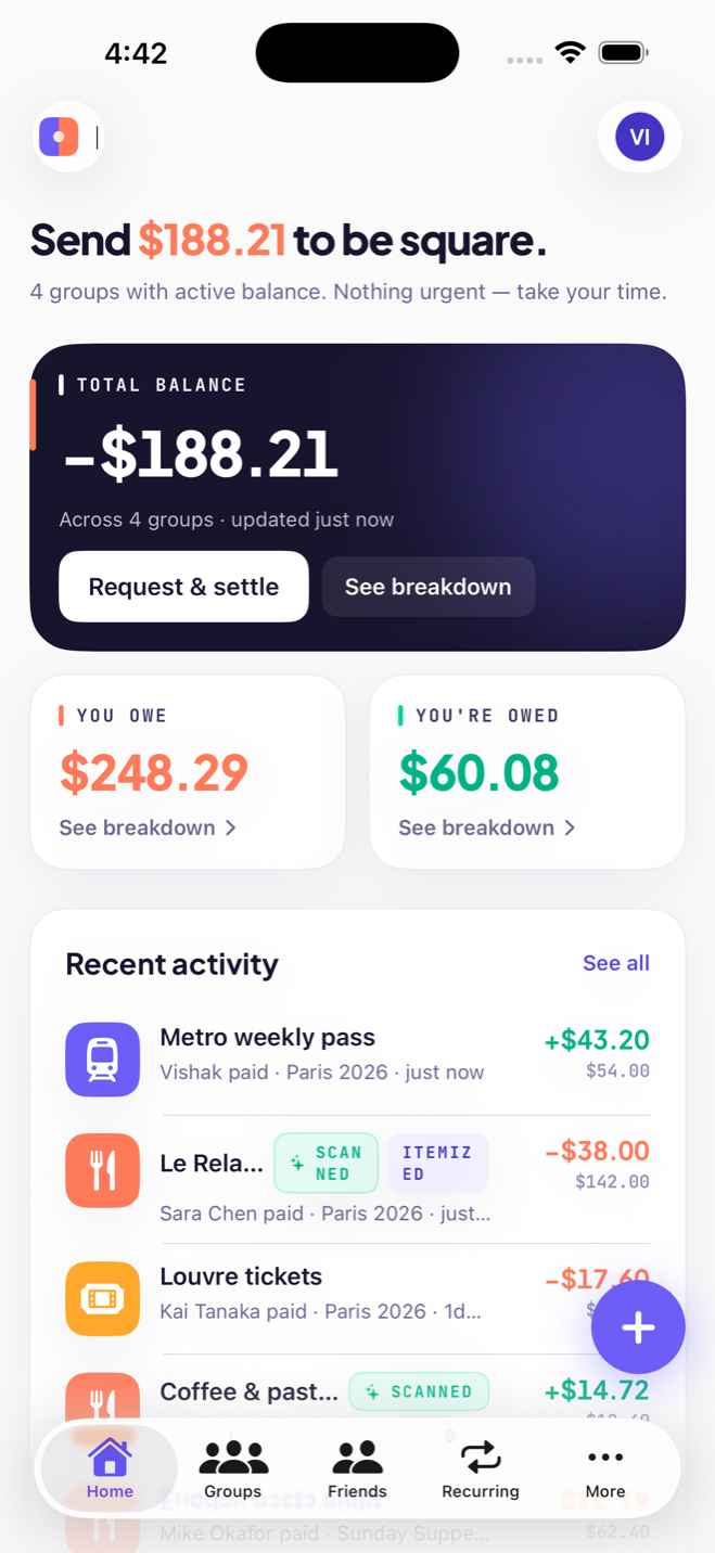 Fairtabs dashboard on iOS